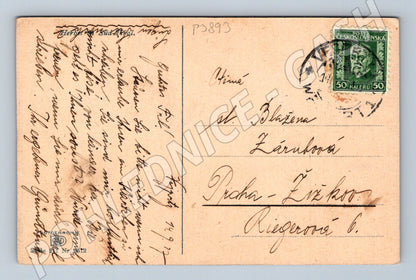 Pohlednice Vimperk hrad/zamek s červeným psím vínem 1927 (P3893)