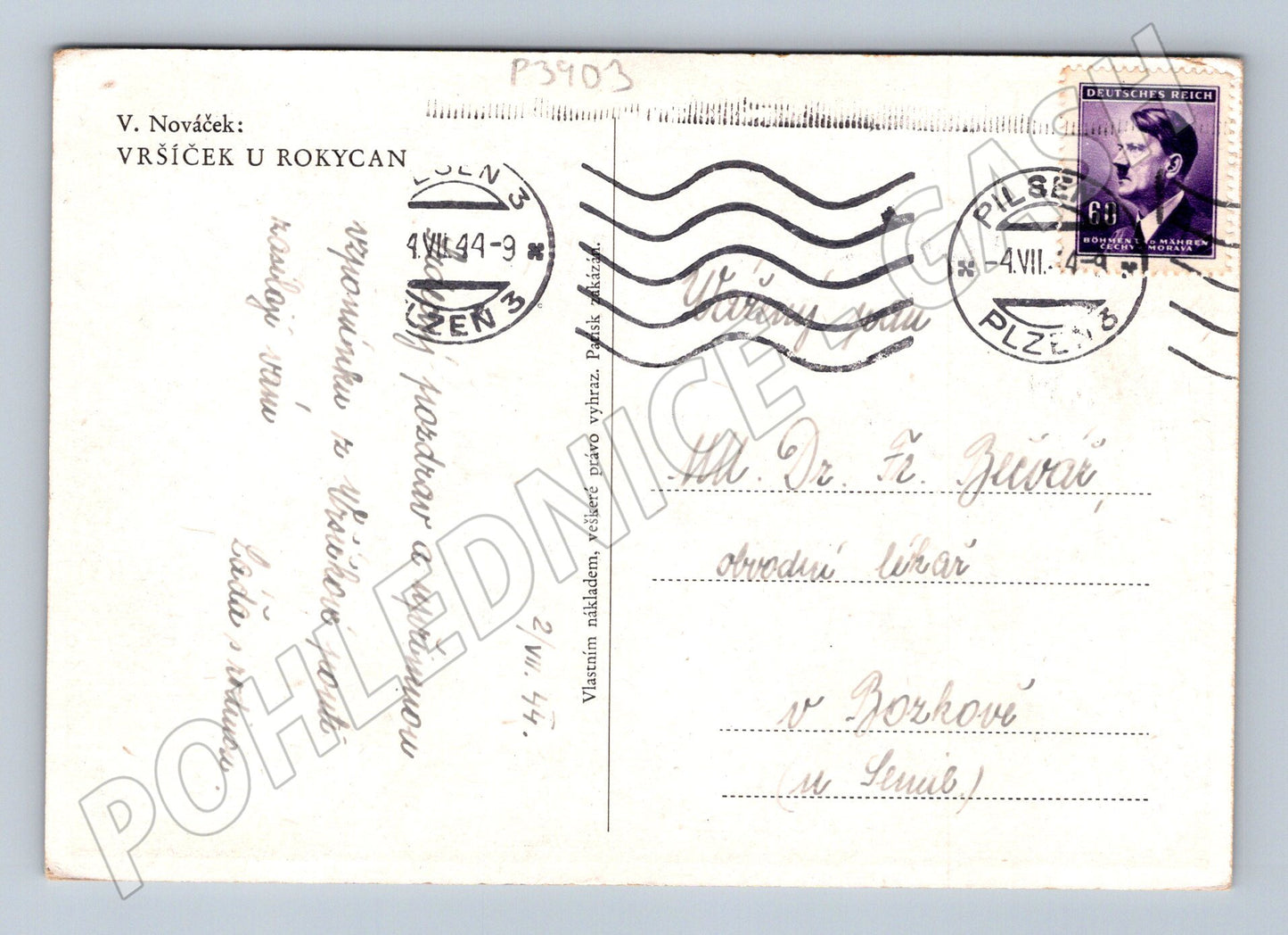 Pohlednice Vršíček u Rokycan kostel 1944 (P3903)