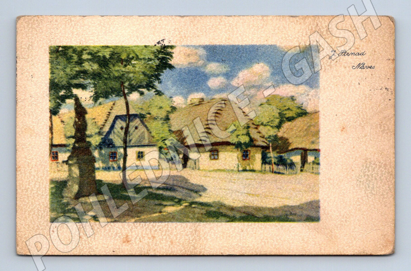 Pohlednice Hříměždice náves 1938 (P3915)