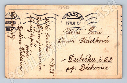 Pohlednice Hříměždice náves 1938 (P3915)