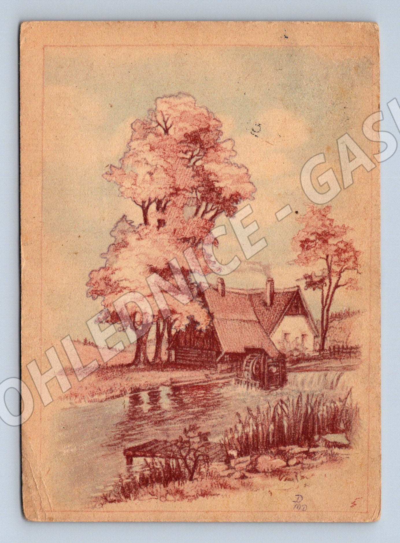 Pohlednice venkovská scéna mlýn domek 1924 (P3924)