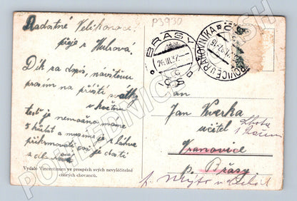 Pohlednice Raškovice oblast horská krajina se sloupem 1907 (P3930)