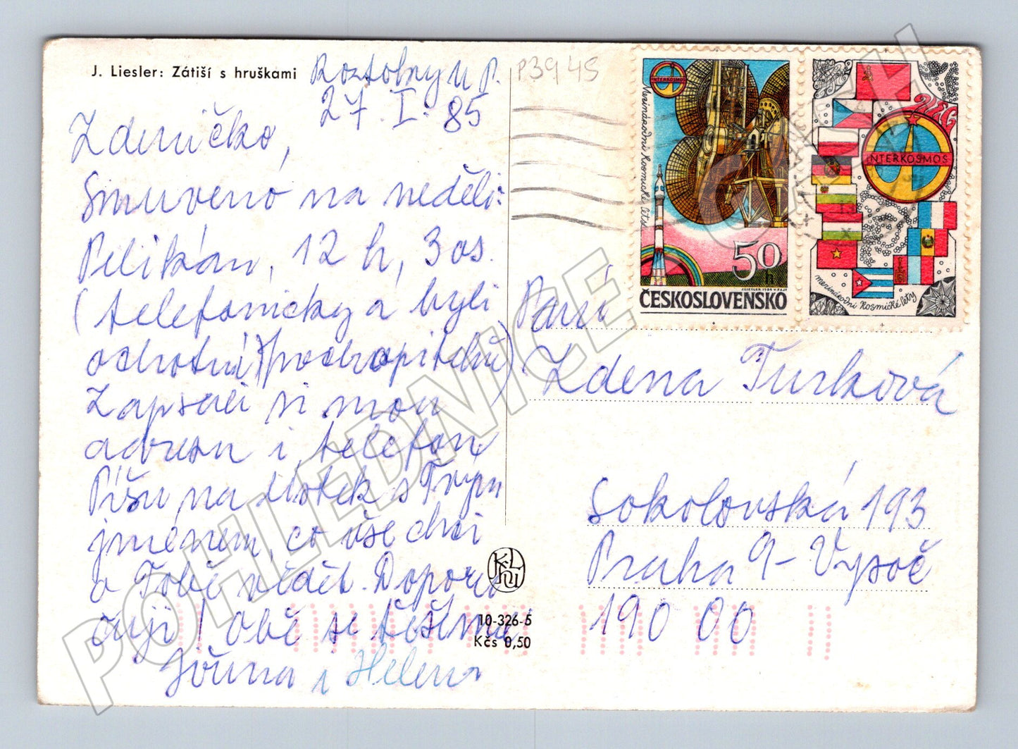 Pohlednice Zátiší s hruškami 1985 (P3945)