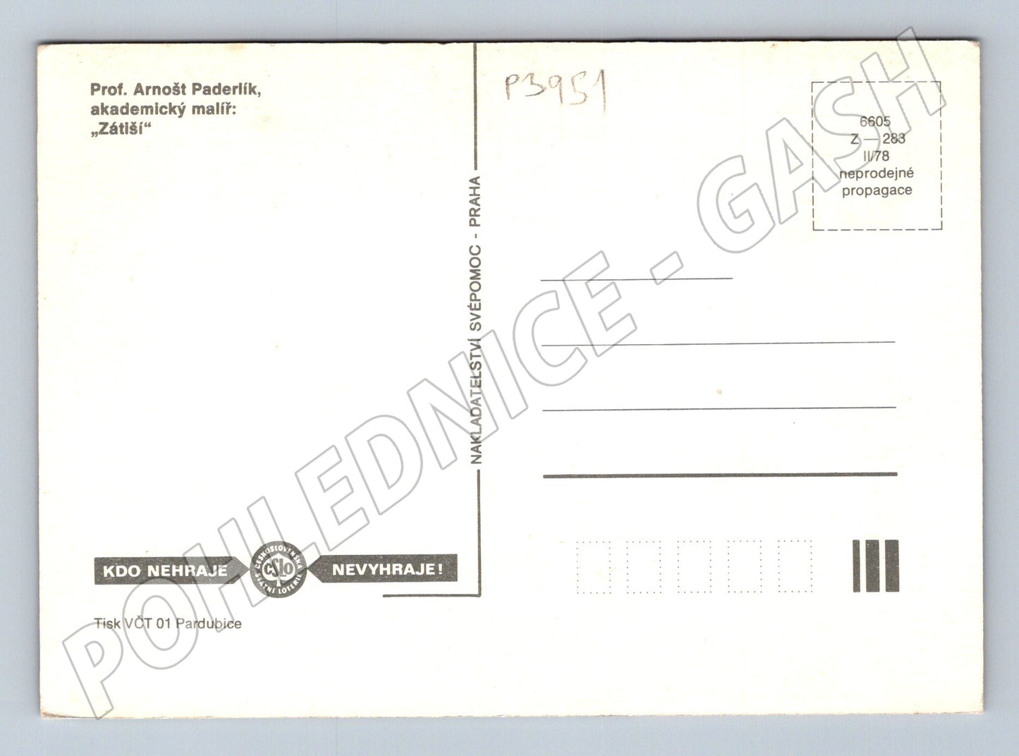 Pohlednice Arnošt Paderlík Zátiší 1978 (P3951)