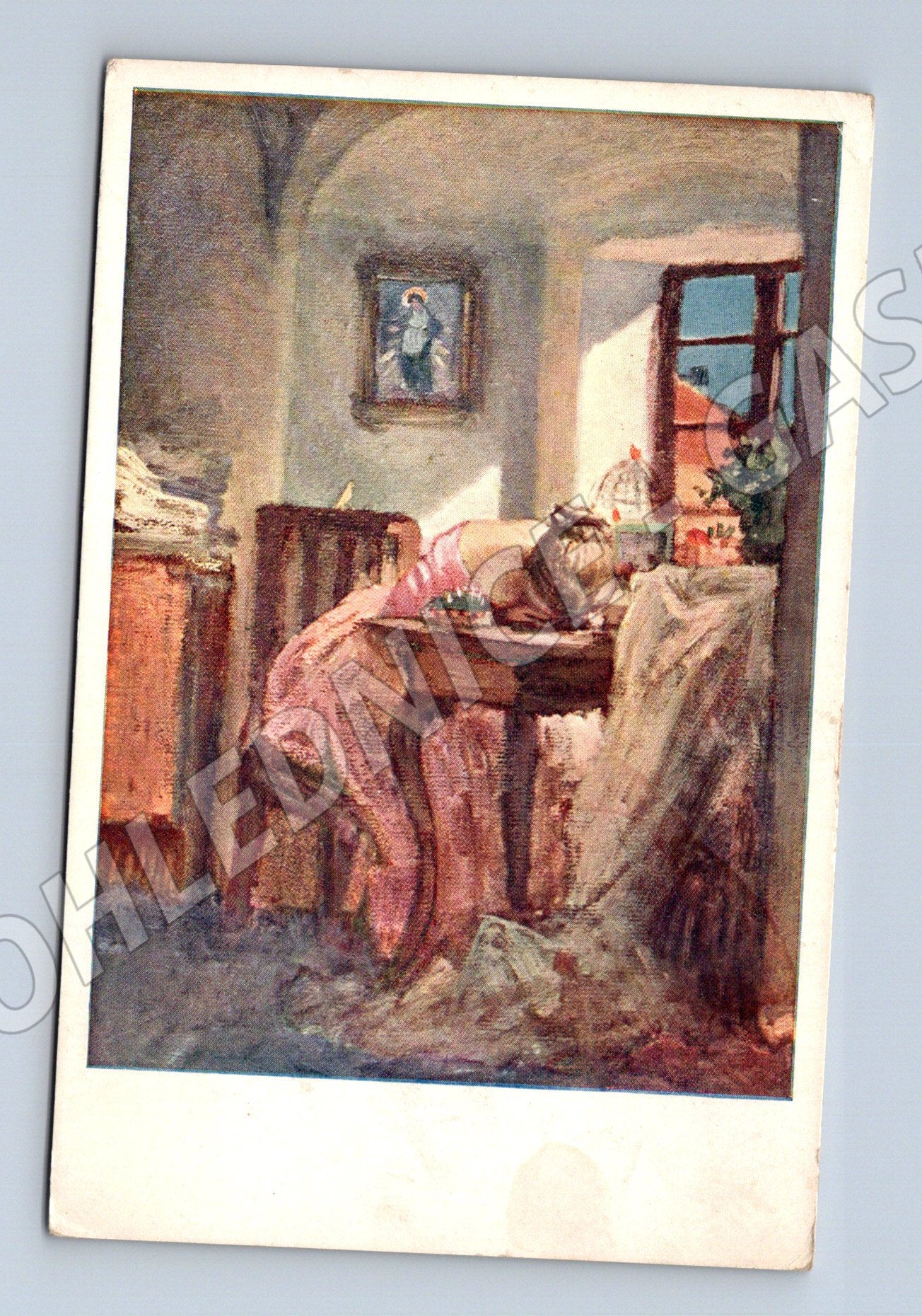 Pohlednice reprodukce obrazu žena v interiéru (P3957)