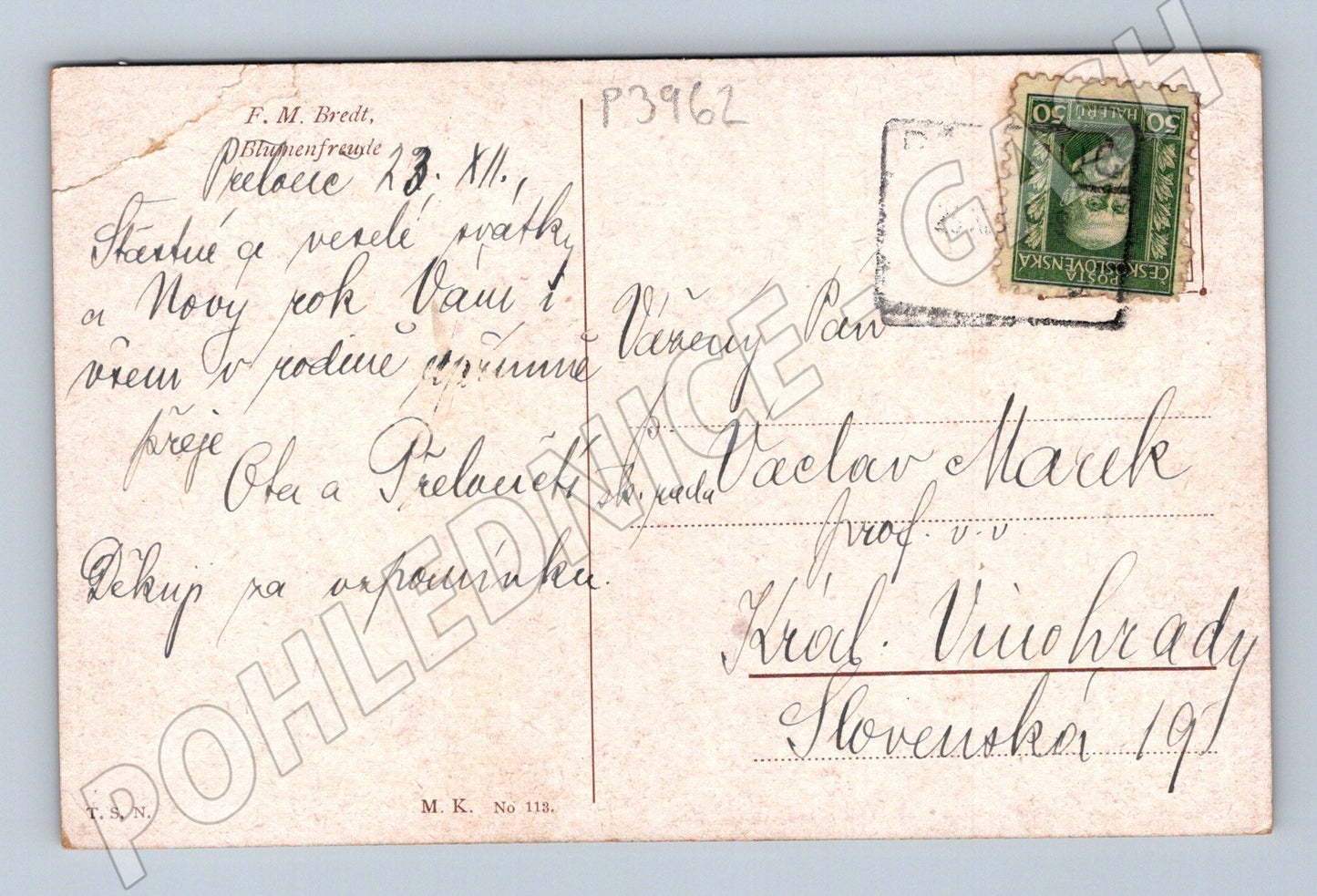 Pohlednice žena v zahradě s květinami 1910 (P3962)