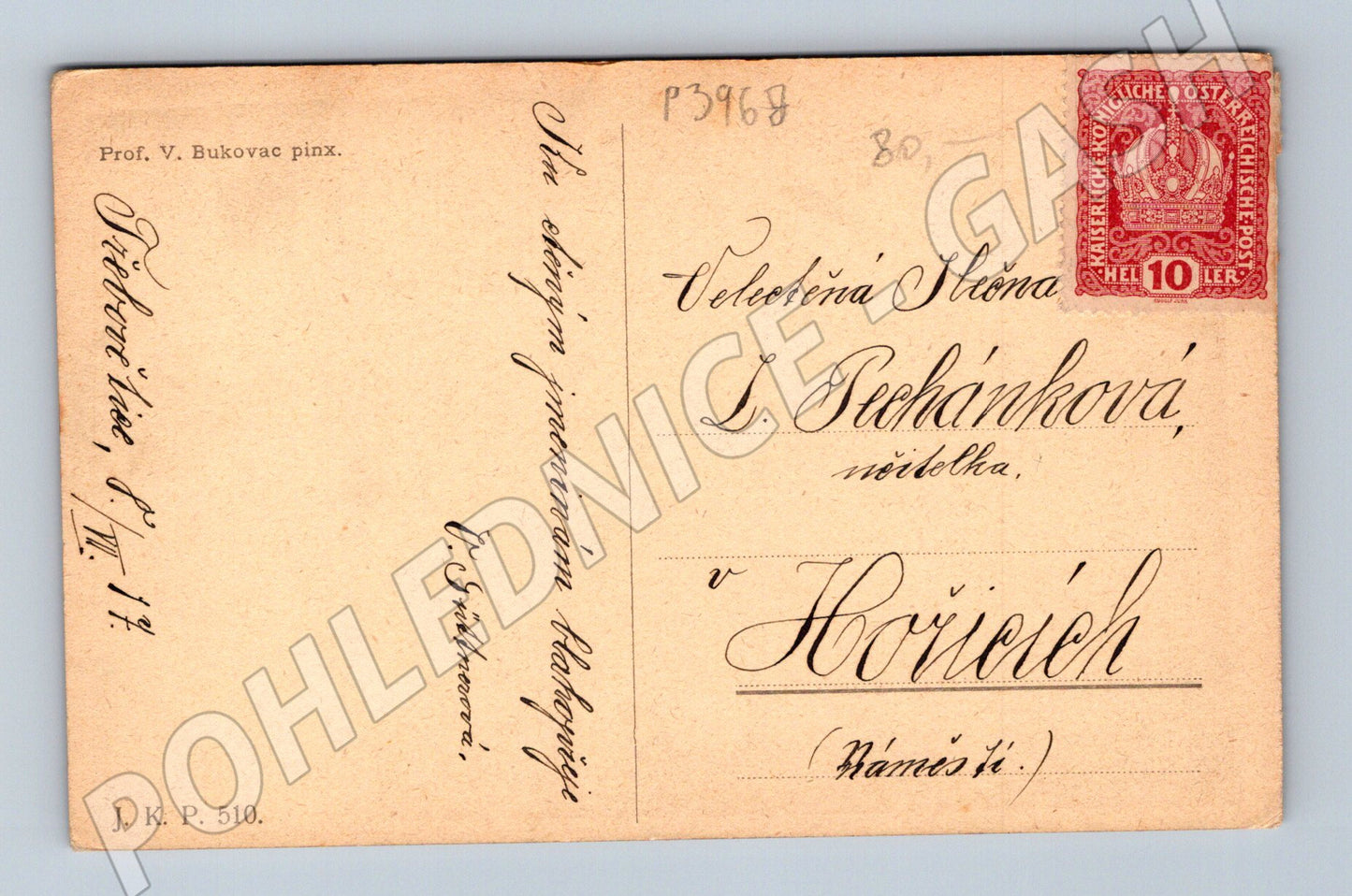 Pohlednice Hořice žena hrající na hudební nástroj (P3968)