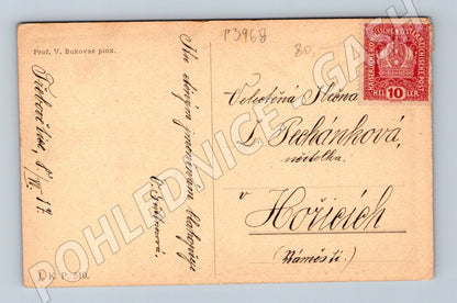 Pohlednice Hořice žena hrající na hudební nástroj (P3968)