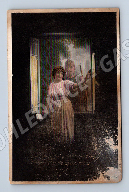 Pohlednice dívka kreslí u okna (P3979)