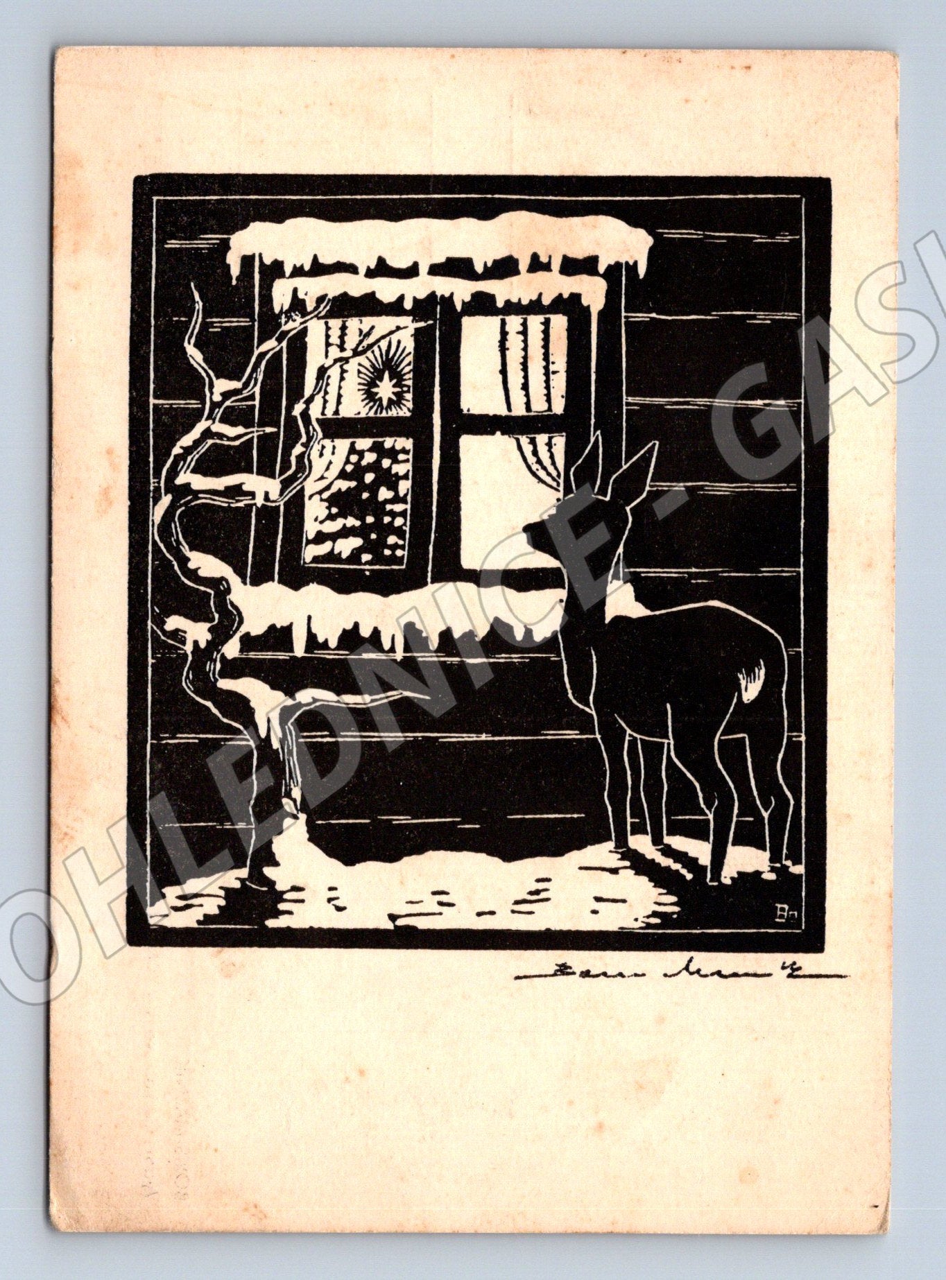 Pohlednice umělecký dřevoryt Boris Masník 1948 (P3992)