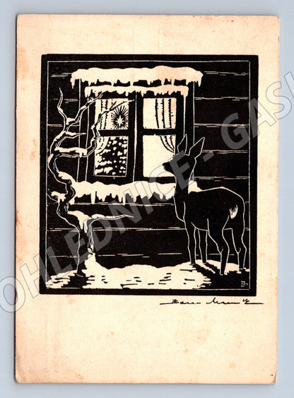 Pohlednice umělecký dřevoryt Boris Masník 1948 (P3992)