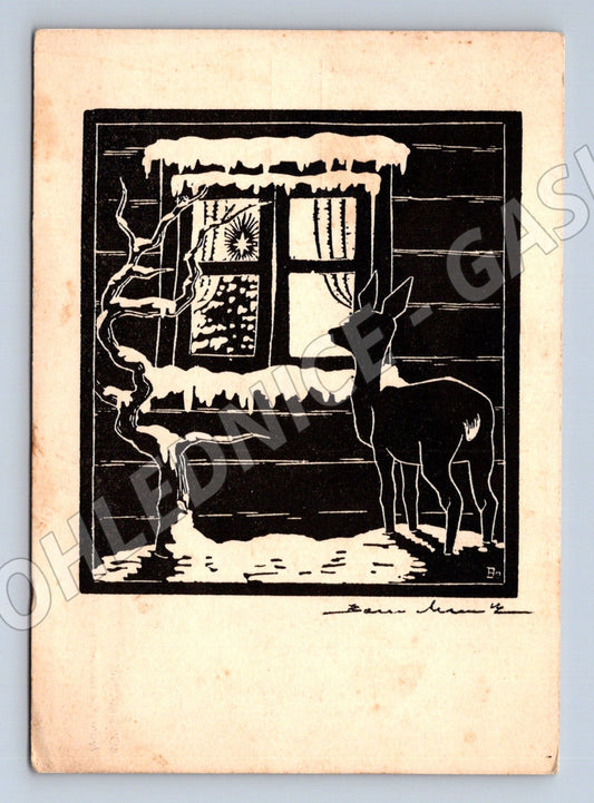Pohlednice umělecký dřevoryt Boris Masník 1948 (P3992)