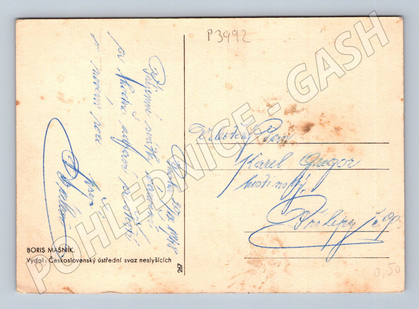 Pohlednice umělecký dřevoryt Boris Masník 1948 (P3992)