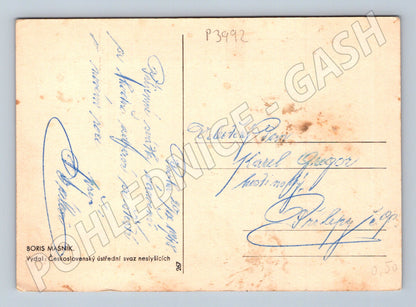 Pohlednice umělecký dřevoryt Boris Masník 1948 (P3992)
