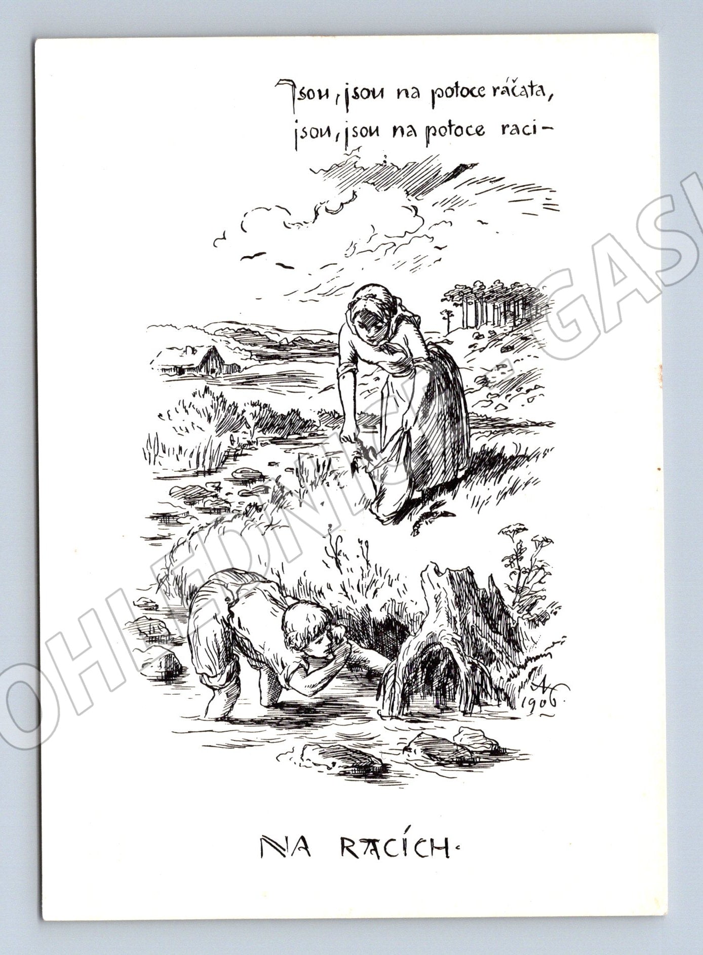 Pohlednice Na racích kresba M. Aleš 1968 (P3998)