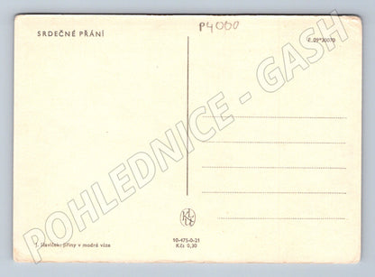 Pohlednice J. Slavíček Jiřiny v modré váze 1962 (P4000)