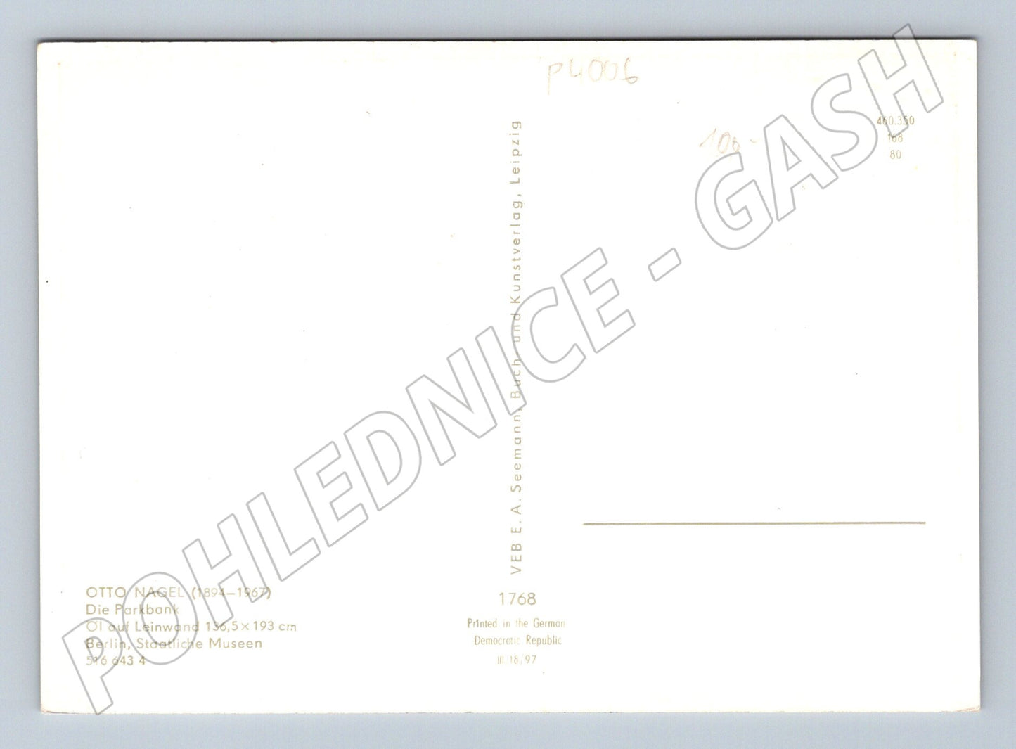 Pohlednice Německo Otto Nagel Die Parkbank 1957 (P4006)