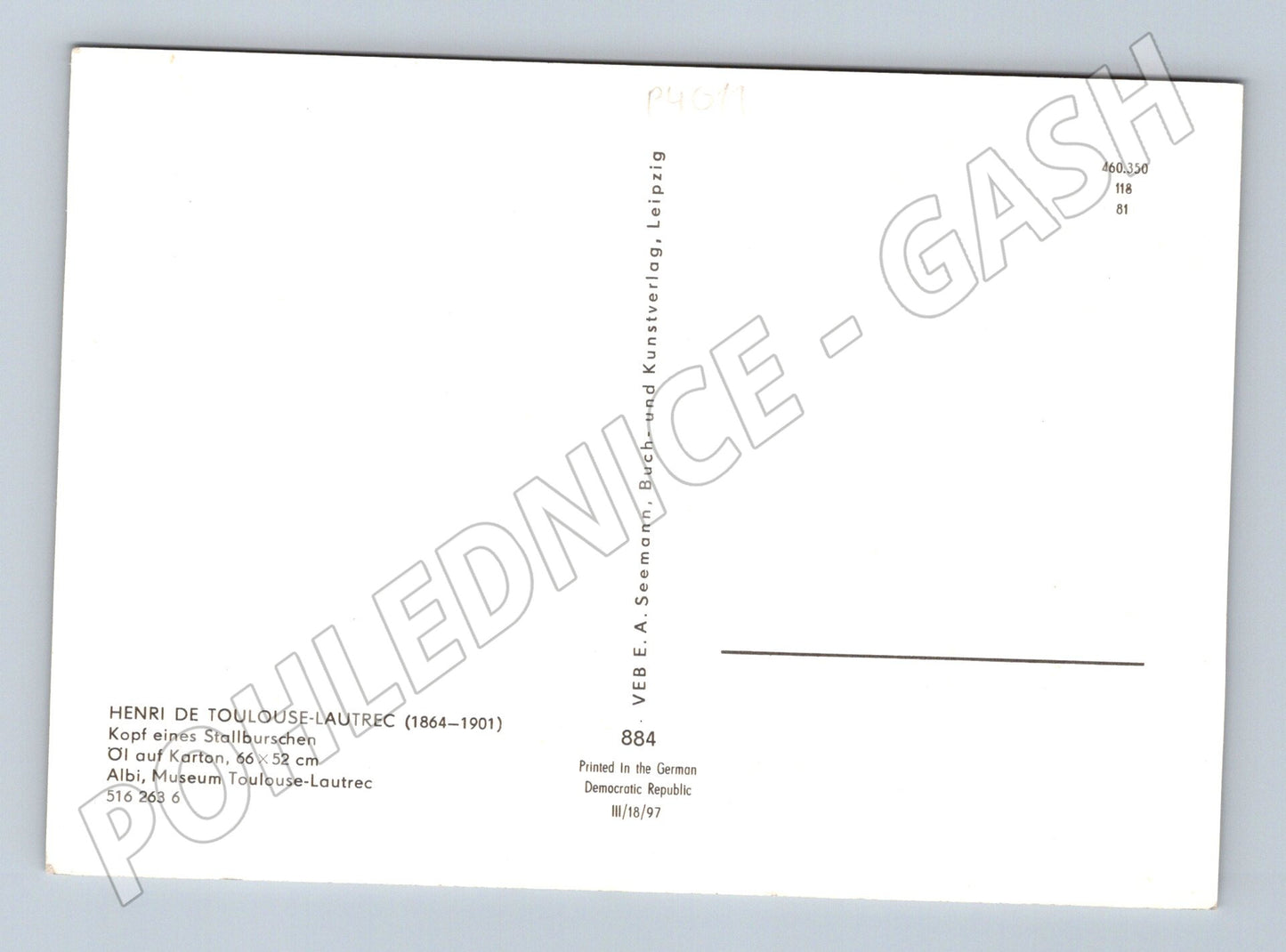 Pohlednice Německo Lautrec Hlava stájníka 1997 (P4011)