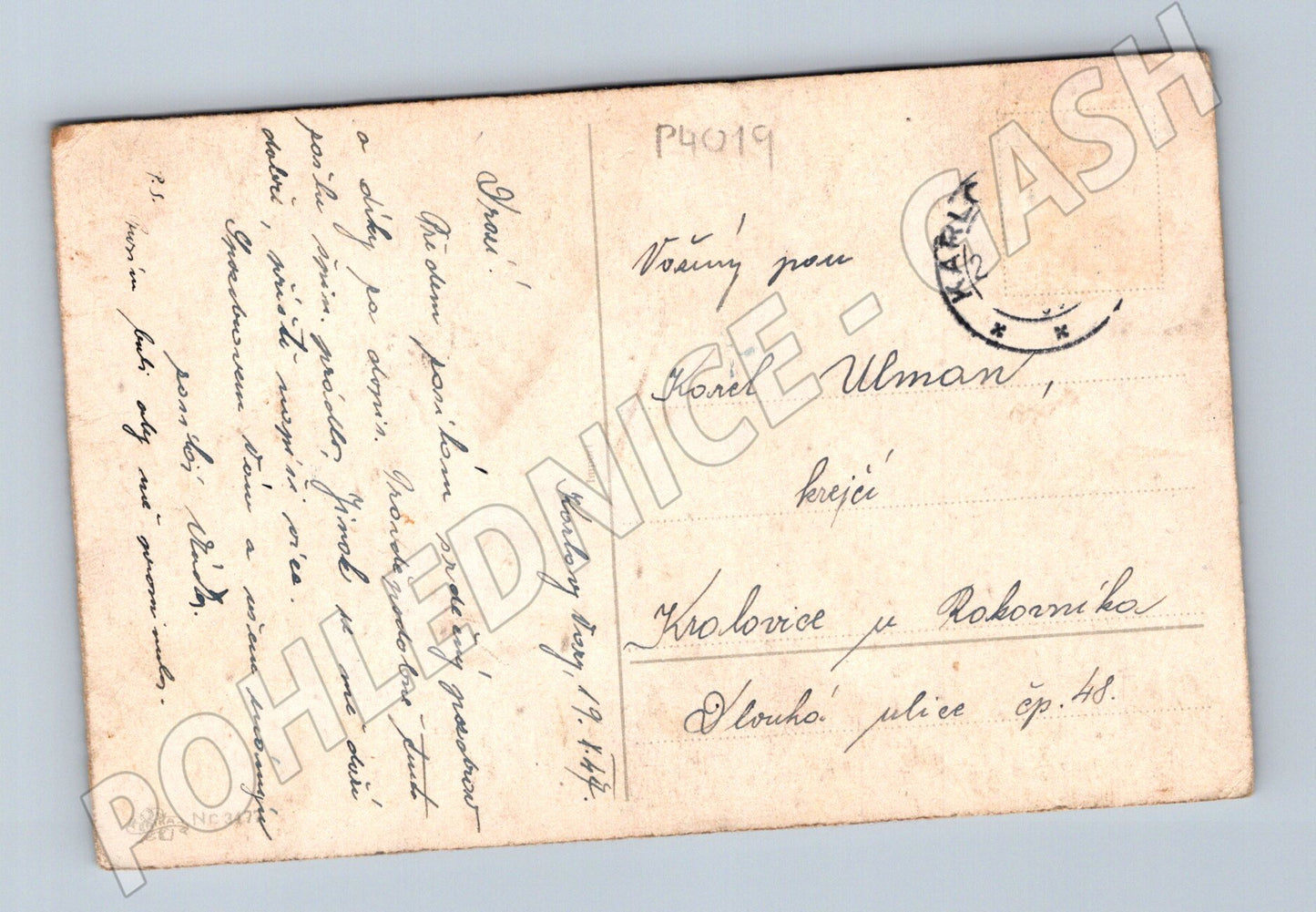 Pohlednice Karlovy Vary krajina u řeky 1944 (P4019)