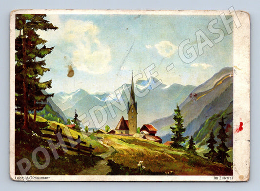 Pohlednice Rakousko Zillertal horská krajina s kostelem (P4025)