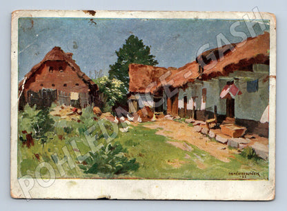 Pohlednice venkovská stavení kuřata 1932 (P4026)