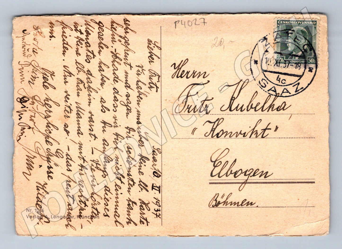 Pohlednice chlapec s trubkou a ptáčky 1937 (P4027)