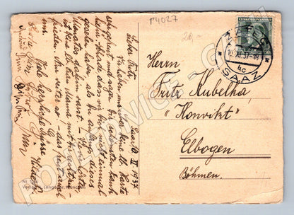 Pohlednice chlapec s trubkou a ptáčky 1937 (P4027)