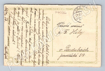 Pohlednice Vesnická scéna rozkvetlý strom 1942 (P4036)