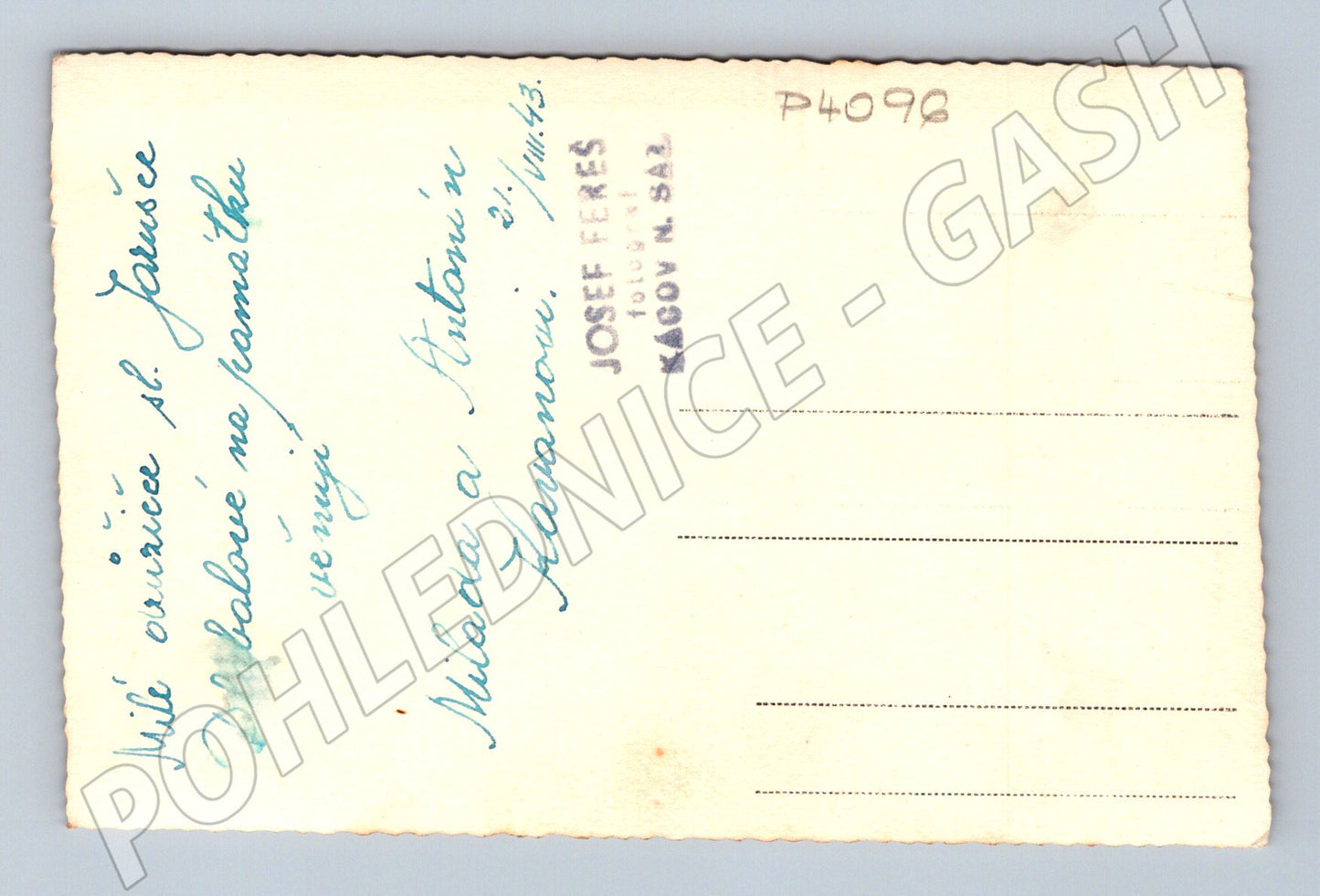 Pohlednice Kácov n. Sázavou svatební pár 1943 (P4096)