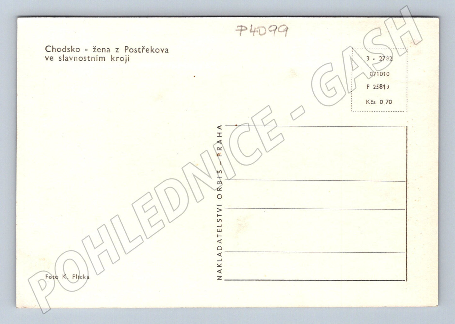 Pohlednice Chodsko žena z Postřekova v kroji (P4099)