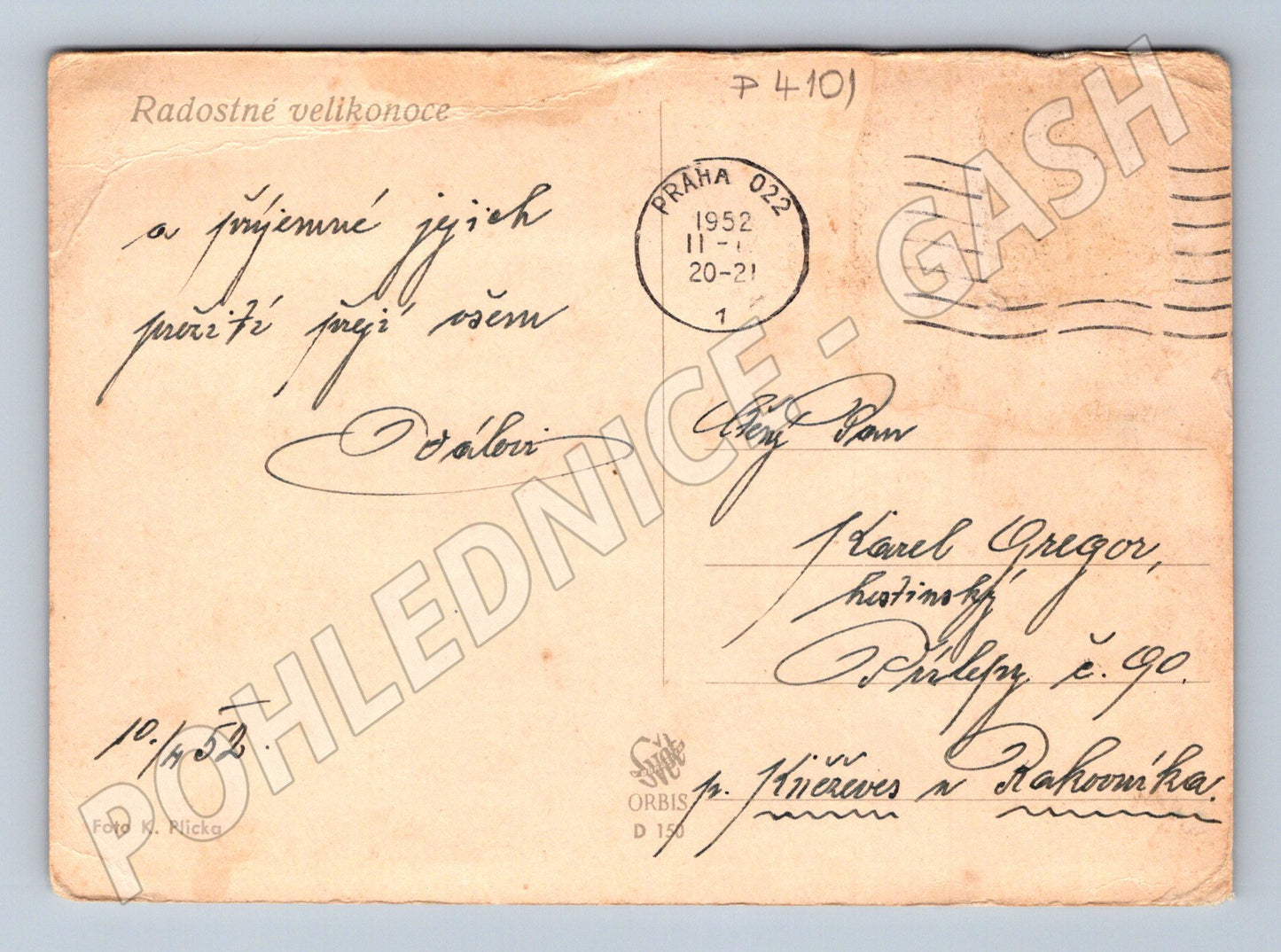 Pohlednice Čechy dívky s Moranou Velikonoce 1952 (P4101)