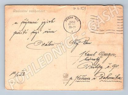 Pohlednice Čechy dívky s Moranou Velikonoce 1952 (P4101)