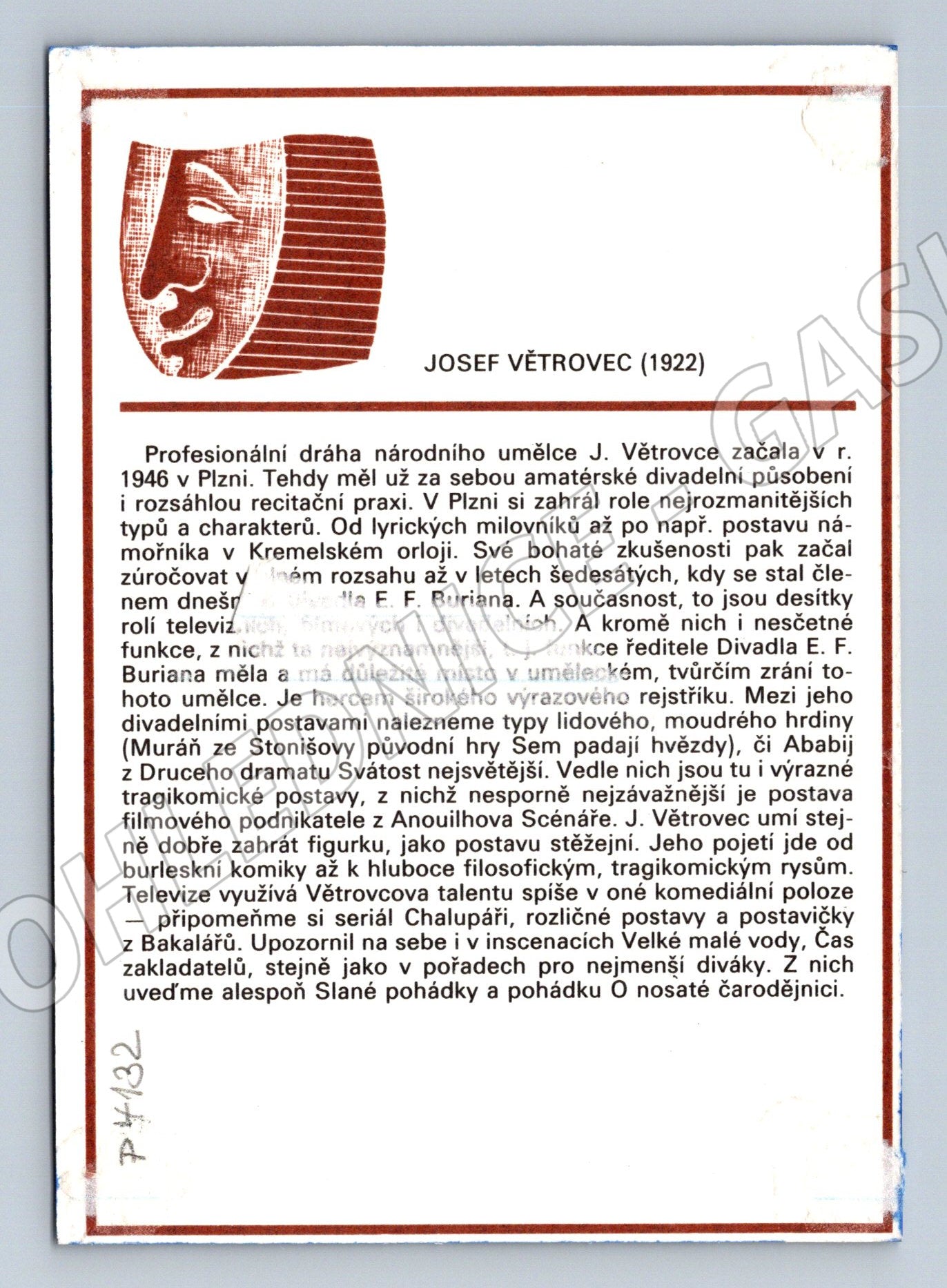 Pohlednice Josef Vetrovec portrét (P4132)