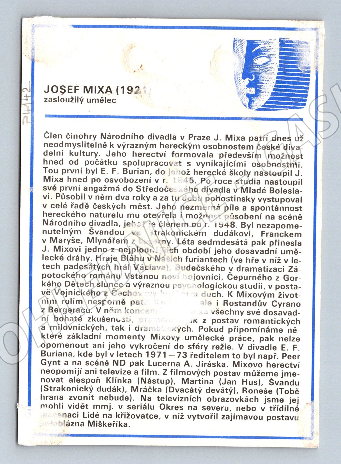Pohlednice Josef Mixa herec zasloužilý umělec (P4142)