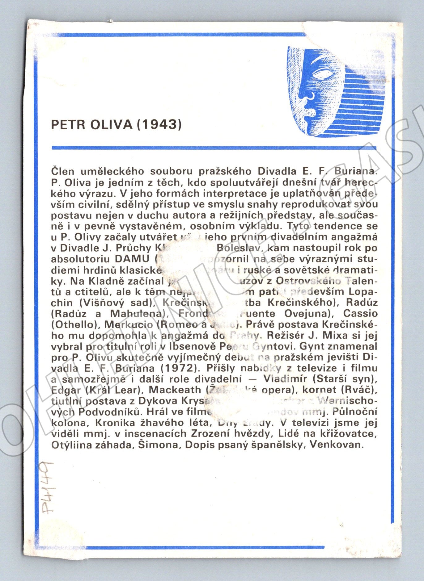 Pohlednice herec Petr Oliva (P4149)