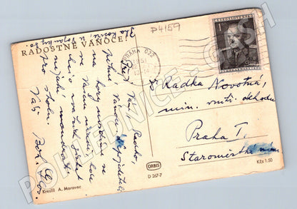 Pohlednice zimní scéna odklízení sněhu 1951 (P4159)