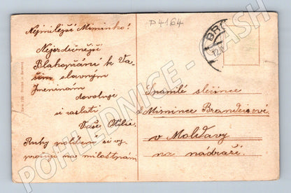 Pohlednice gratulační dívka s květinami (P4164)