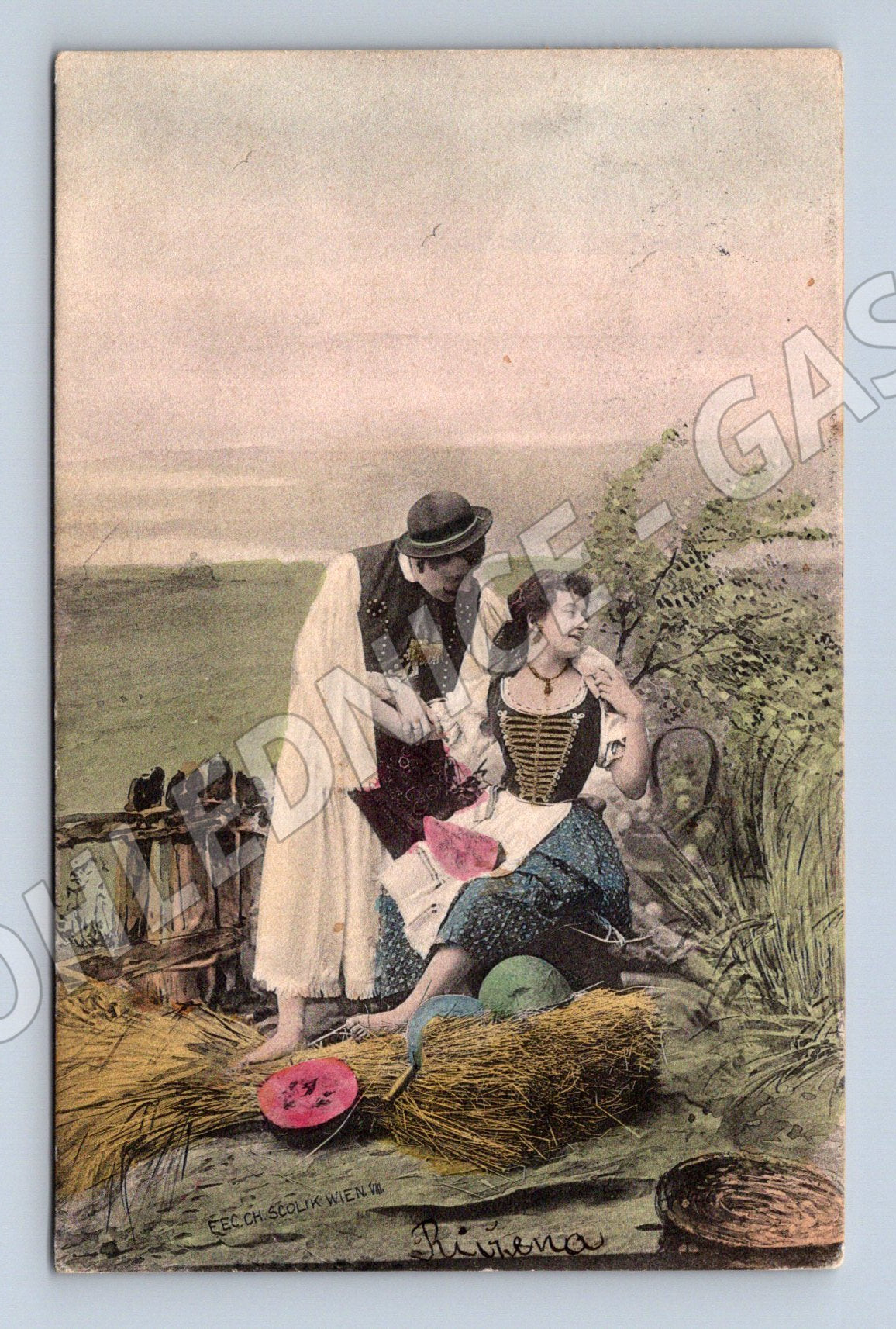 Pohlednice Rakousko etnografie zamilovaný pár 1905 (P4165)