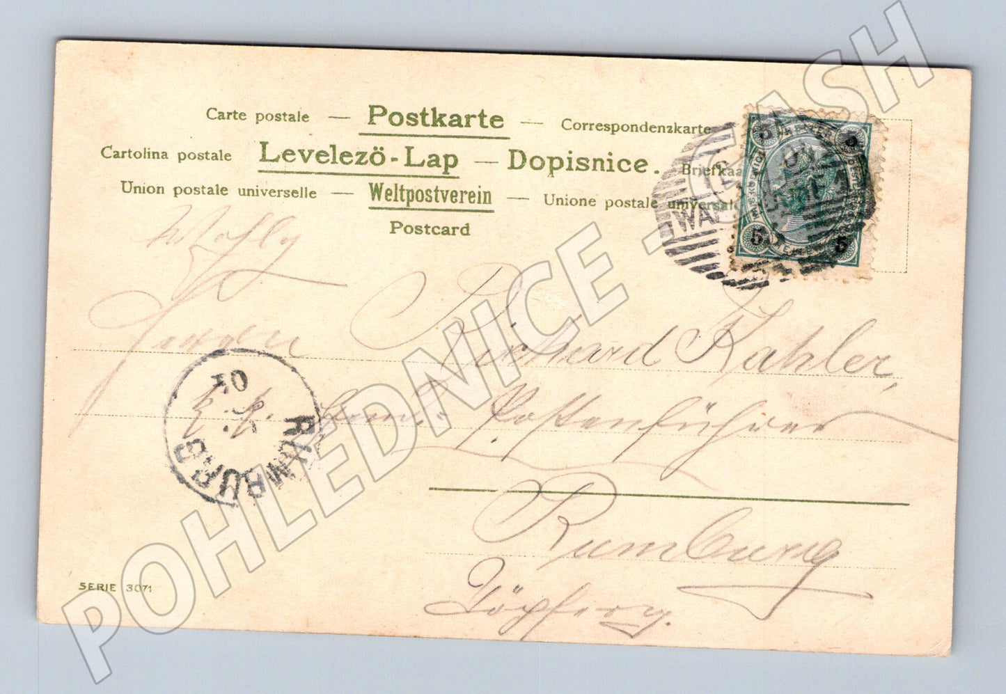 Pohlednice Rakousko Pár v krojích polibek 1908 (P4171)
