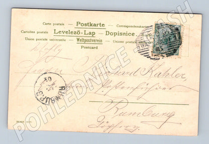 Pohlednice Rakousko Pár v krojích polibek 1908 (P4171)