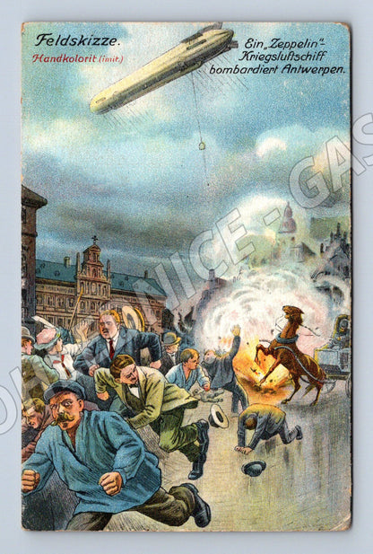 Pohlednice Belgie Antwerpen bombardování Zeppelinem 1914 (P4185)