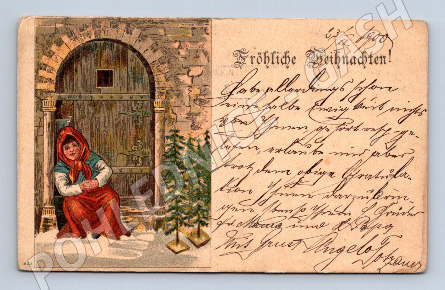 Pohlednice Litoměřice vánoční motiv dítě sníh 1900 (P4201)