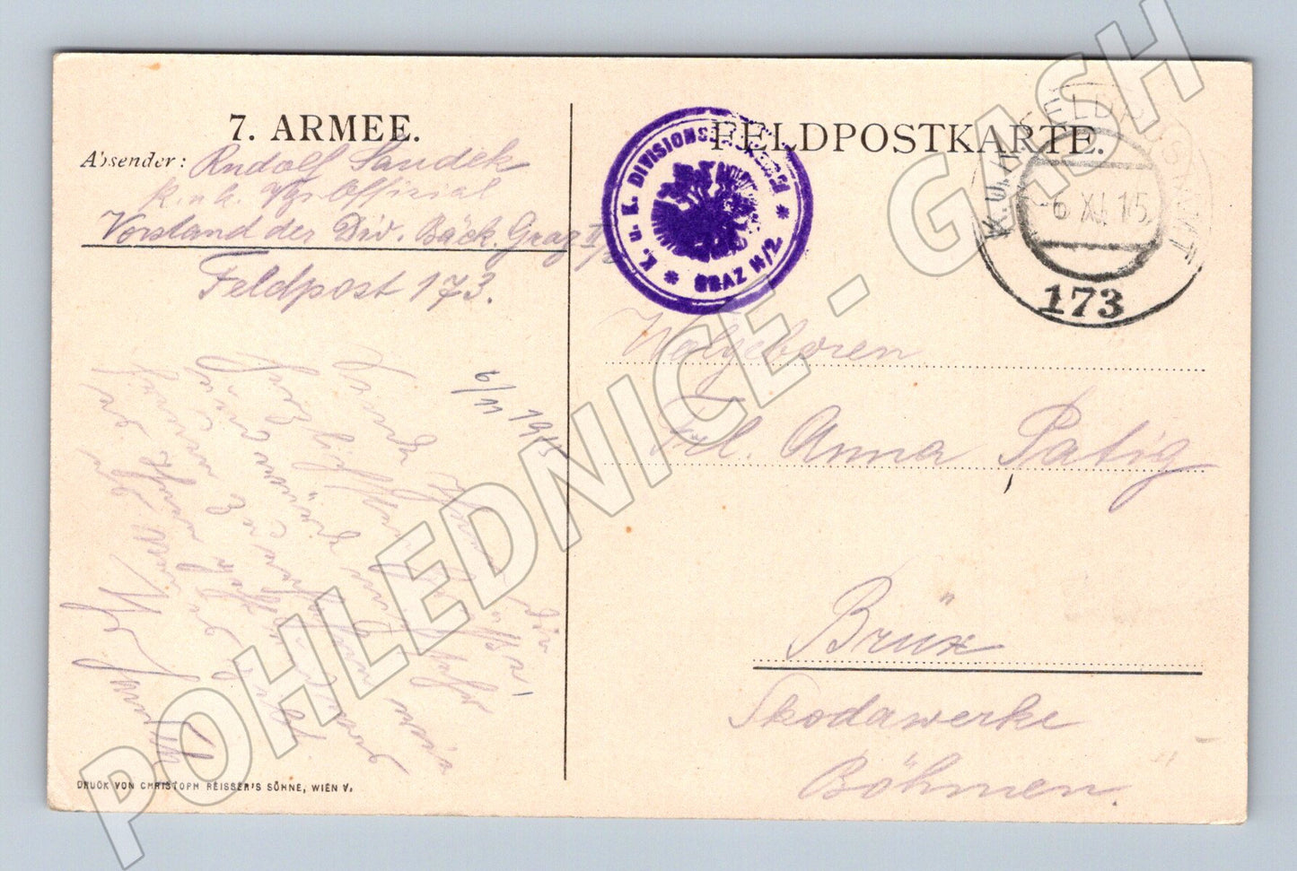 Pohlednice I. sv. válka Rakousko-Uhersko důstojník 1915 (P4209)