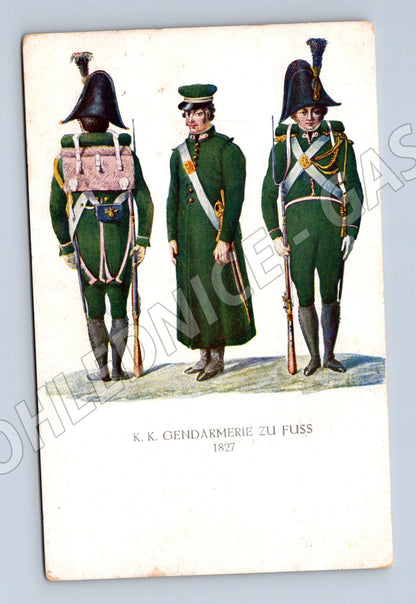 Pohlednice Rakousko K. K. Gendarmerie uniformy 1827 (P4222)