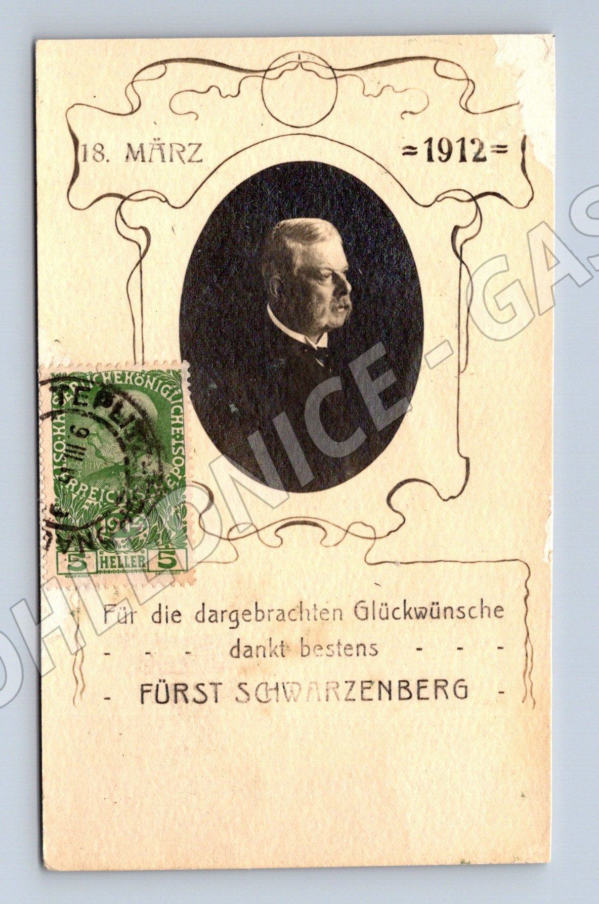 Pohlednice Rakousko Fürst Schwarzenberg 1912 (P4229)