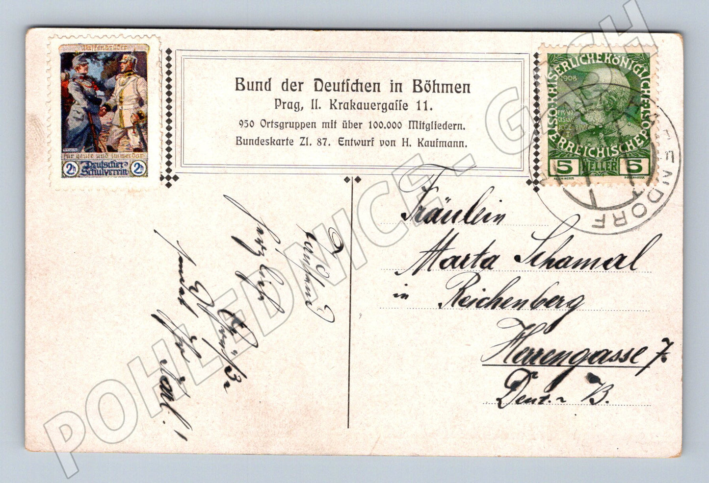 Pohlednice Čechy alegorie Bund der Deutschen 1908 (P4236)