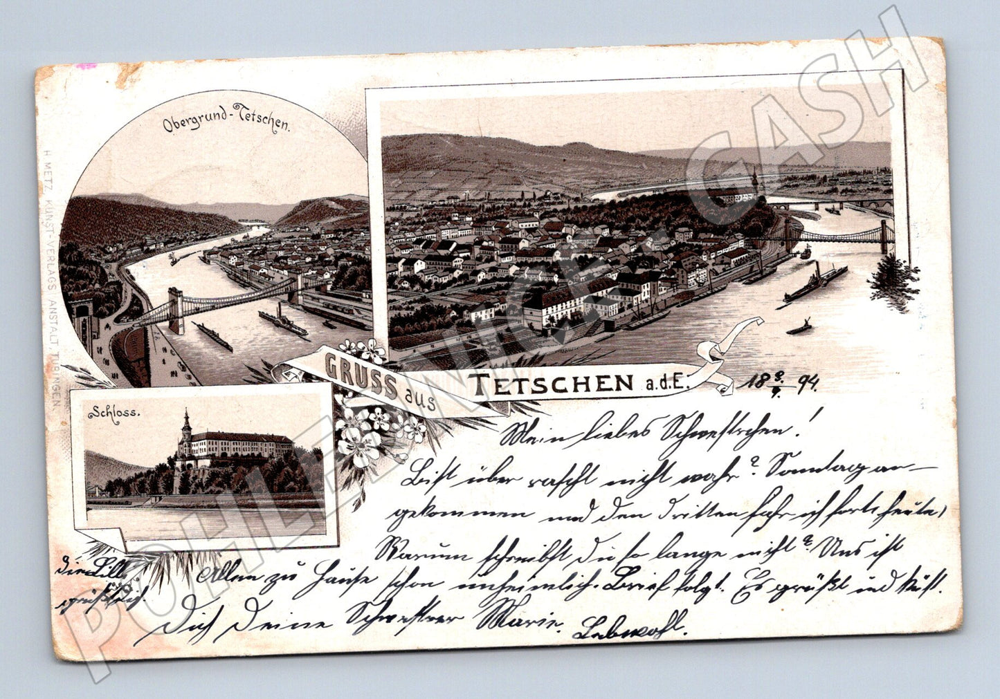 Pohlednice Děčín pohled na město a zámek 1894 (P4241)