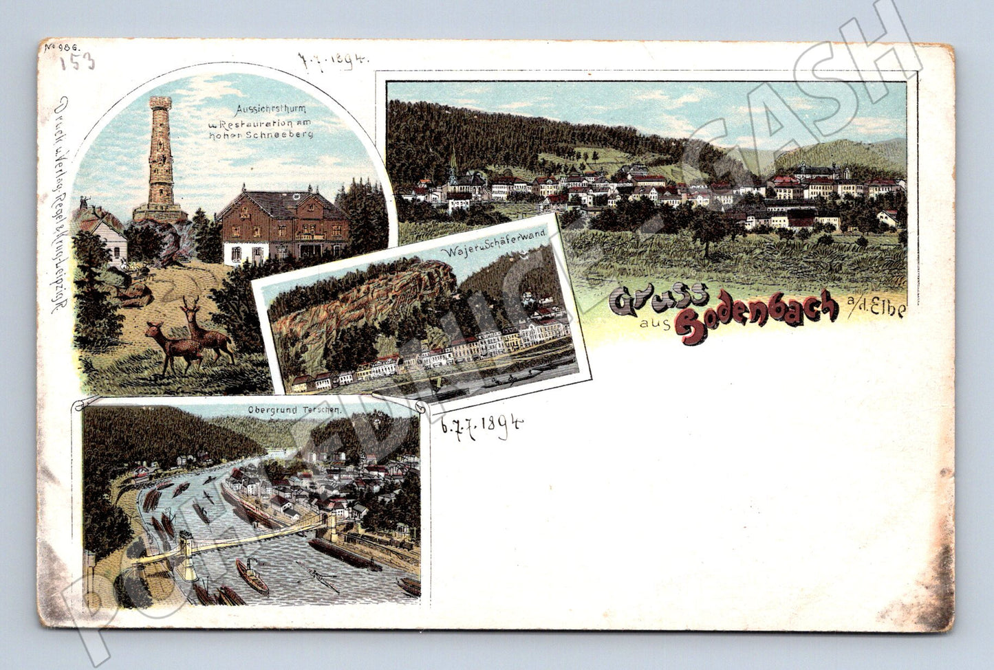 Pohlednice Děčín Sněžník Labe Podmokly více pohledů 1894 (P4249)