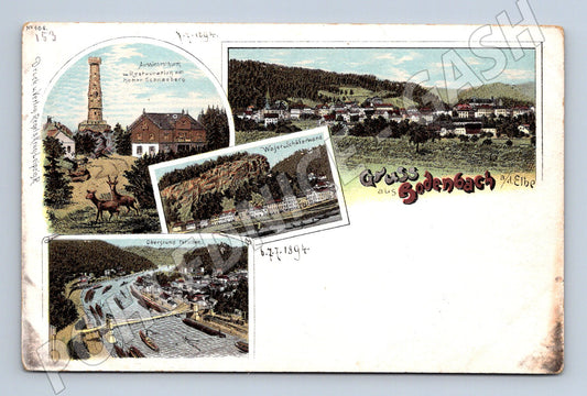Pohlednice Děčín Sněžník Labe Podmokly více pohledů 1894 (P4249)