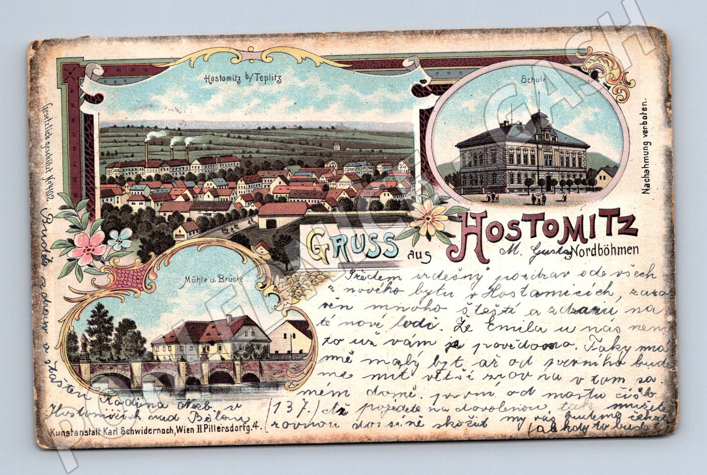 Pohlednice Hostomice u Teplic, více motivů 1906 (P4250)